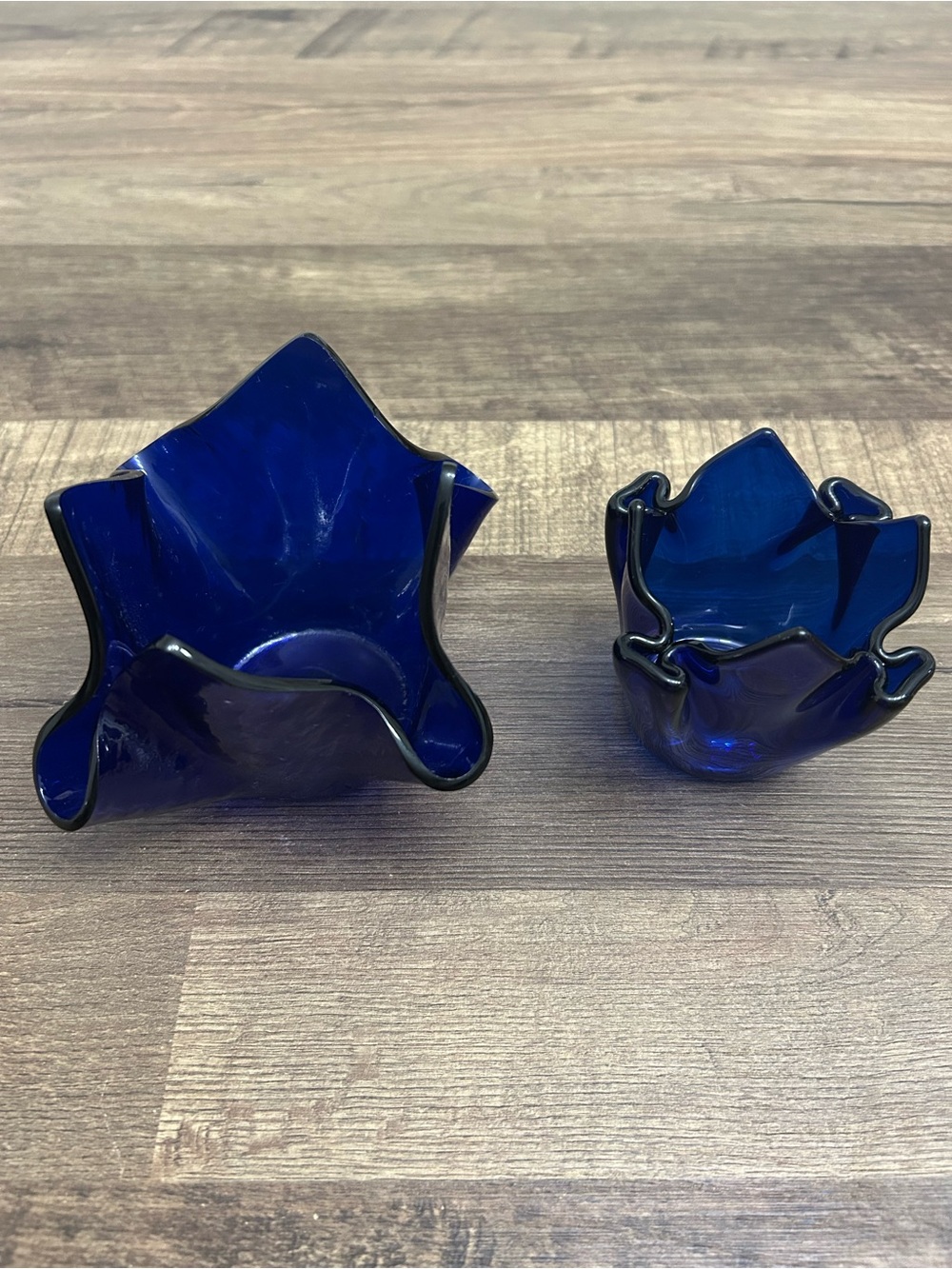 Vintage Klass Works Handcrafted Cobalt Blue Handkerchief Tealight Votives